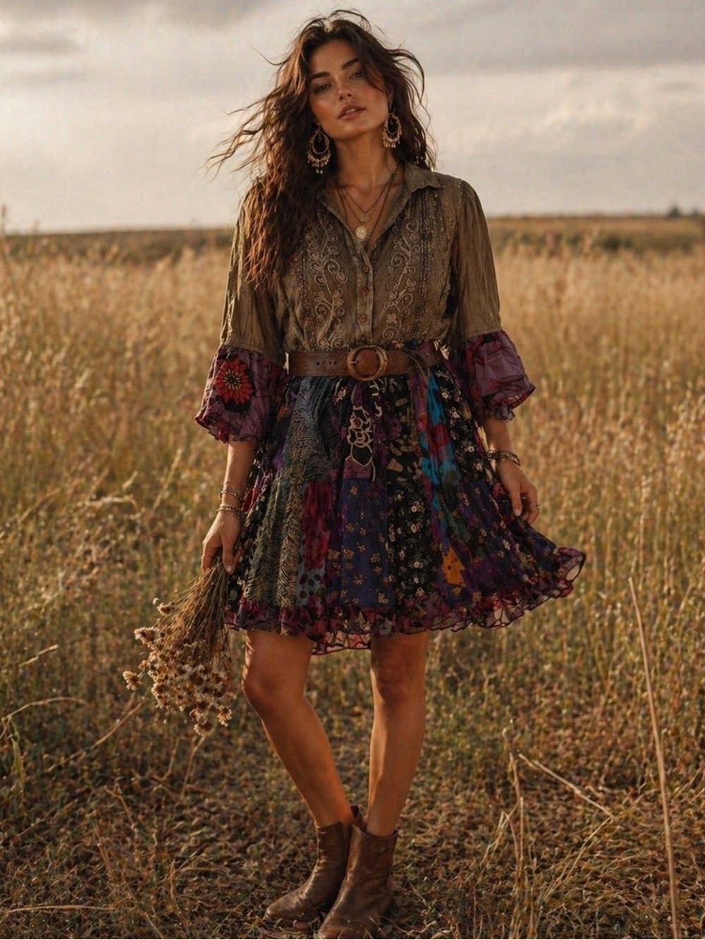 Young Threads NWT Patchwork Embroidered Boho Shirt Dress